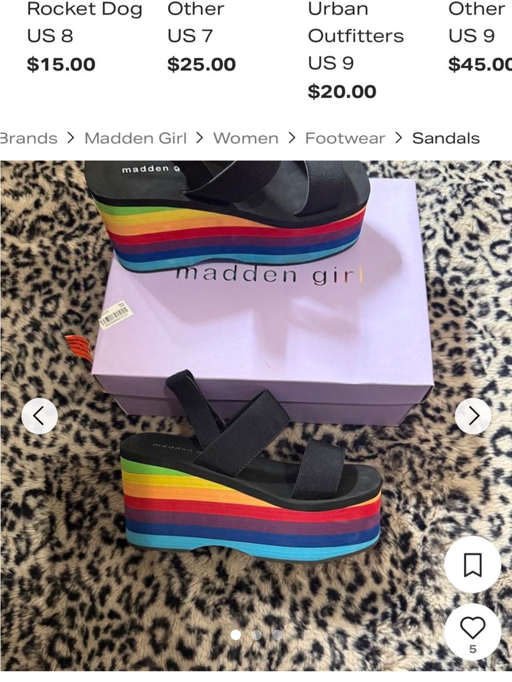 Madden Girl Black Platform Sandals with Rainbow Layered Wedge